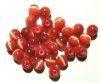 30 6mm Round Copper Orange Fiber Optic Cat Eye Beads